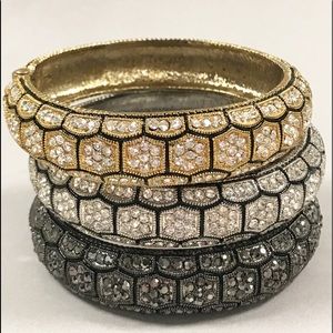 Hinged Crystal Patterned Bracelet-Available in gold, silver OR Black